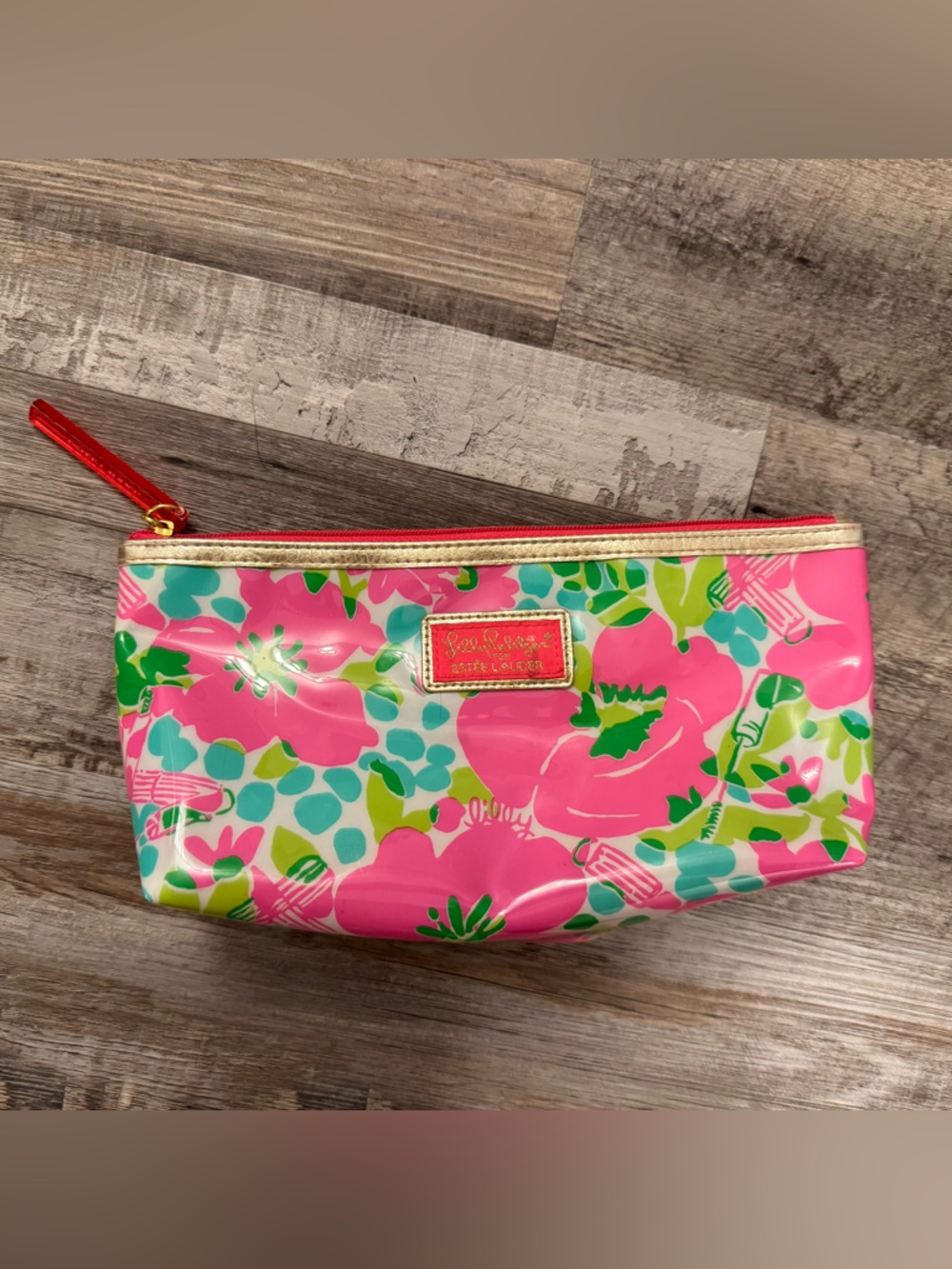 Lilly Pulitzer Floral Cosmetic Bag Pink Green Makeup Pouch Travel Case